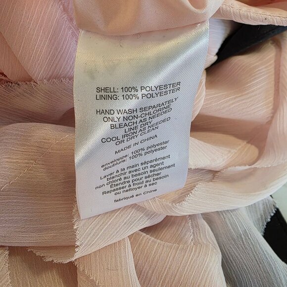 Vera Wang White Blush Pink Chiffon Dress Black Sash Ruffled Feminine Romantic 8 - Picture 8 of 12